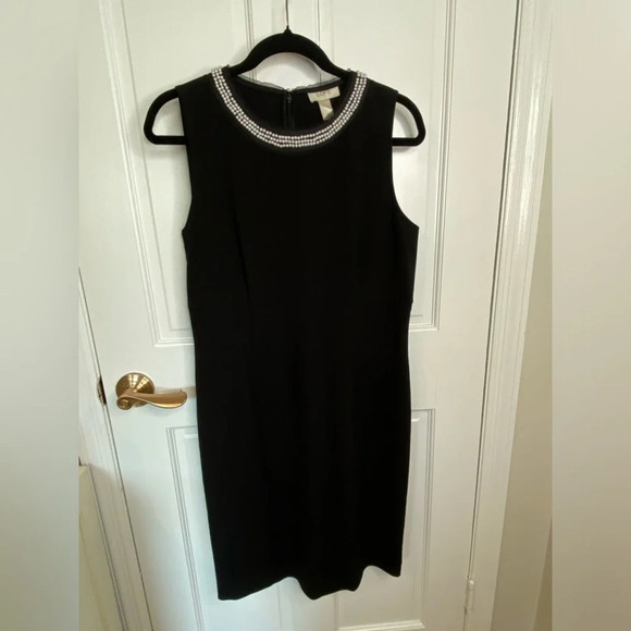 LOFT Pearl Detailed Collar Black Sheath Dress Sleeveless Cocktail Party … - Picture 4 of 12